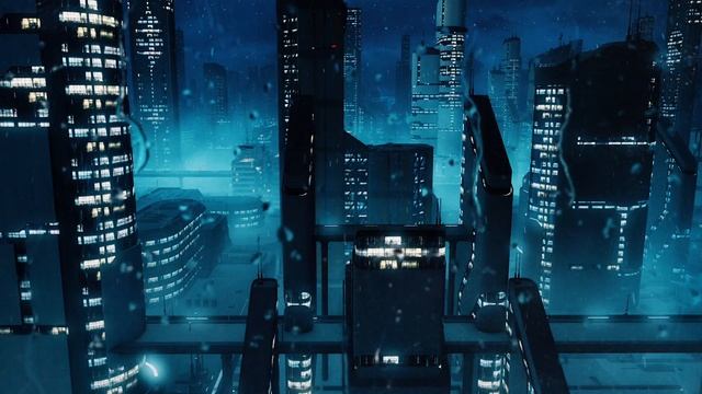 Futuristic City with Flying Cars Under Rain and Rumbling Thunder Sounds смотреть онлайн