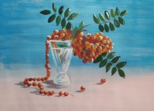 Мастер класс. Гуашь. РЯБИНОВЫЕ БУСЫ