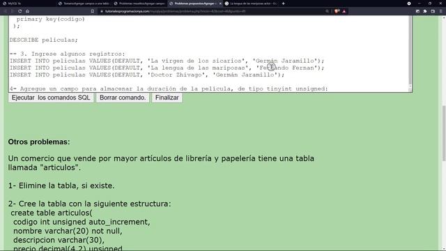 MySQL Ejercicio: 309 Comando ALTER TABLE ADD para Agregar Campos o Columnas a la Tabla peliculas смотреть онлайн