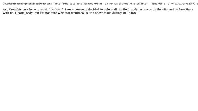 Drupal: Error when running update.php about field_data_body existing смотреть онлайн
