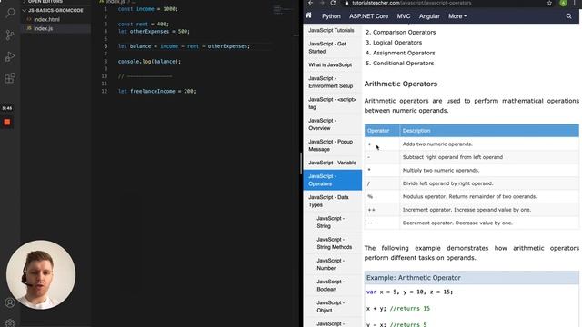 Основы Javascript #10. Что такое операторы, арифметические операторы смотреть онлайн