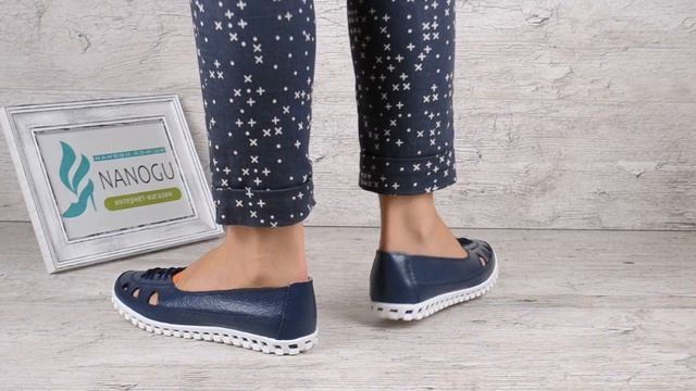 Балетки женские кожаные Spur синие дышащие на рифленой подошве смотреть онлайн