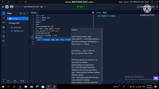 BOT AMINO in replit смотреть онлайн