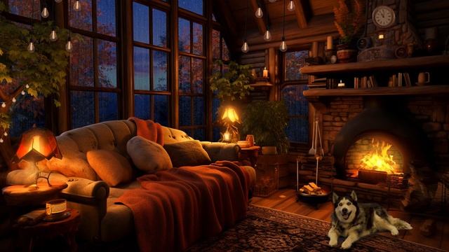 Enjoy The Comfort Of A Cozy Autumn Day With Rain, A Crackling Fireplace, Falling Leaves For Relaxin