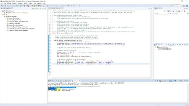 Java - Printing to Console & Basic Variables - Hello World w/ Dr. Dan - Mod 1, Les1, Video 2 of 2 смотреть онлайн