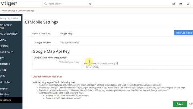 Google Map settings in CRMTiger Apps for vTiger смотреть онлайн