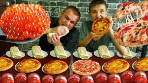 ШАУРМА КРАСНАЯ ИКРА ПИЦЦА КТО БОЛЬШЕ И БЫСТРЕЕ СЪЕСТ МНОГО ЕДЫ
