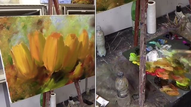 Жёлтые тюльпаны. Yellow Tulips. Etude.  Как нарисовать тюльпаны. How To Draw Tulips￼