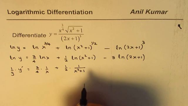 Logarithmic Differentiation x^(3/4)sqrt(x^2 + 1)/(2x + 1)^3 смотреть онлайн