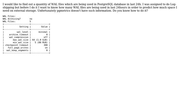 Databases: How to calculate quantity of WAL in db without archiving? смотреть онлайн