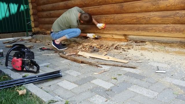 Замена нижних венцов / фрагментарная замена сгнивших бревен сруба бани / Андреевские срубы смотреть онлайн