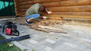 Замена нижних венцов / фрагментарная замена сгнивших бревен сруба бани / Андреевские срубы