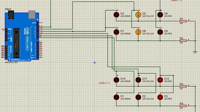 Simulación en Proteus 4 semáforos con Arduino. смотреть онлайн