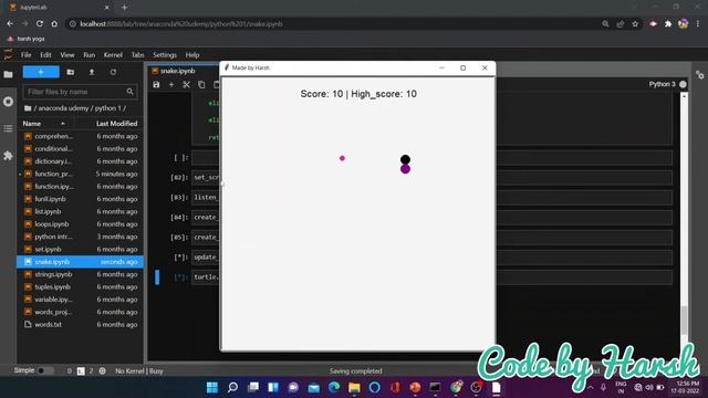 Snake game with python || turtle || Jupiter lab смотреть онлайн