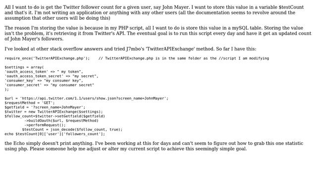 How can I write a PHP script that will grab the follower count in Twitter for a given user? смотреть онлайн