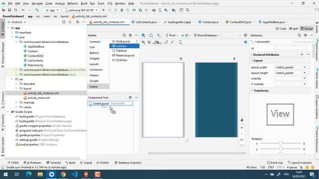 Mini projet Android base de données SQLite Room : gestion de contacts, BD interne avec l'ORM Room смотреть онлайн