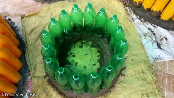 Smart reuse, Making Flower garden by reusing plastic bottles and cement