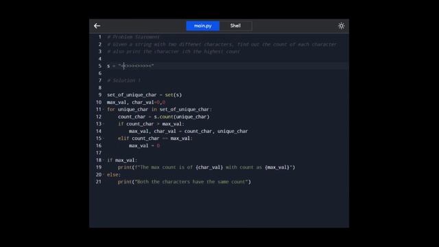 Python101 - Print the character with highest count from the given string of 2 unique characters смотреть онлайн