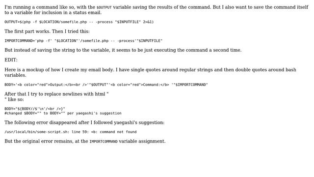 Unix & Linux: Save command string into bash variable смотреть онлайн