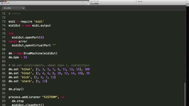 16 step drum machine using CoffeeScript and Node.js смотреть онлайн