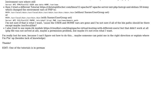 Debian Buster, Apache2.4, PHP 7.3 FPM / FCGID, vHost, running scripts with different users per... смотреть онлайн