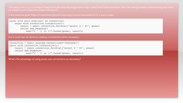 asyncpg - connection vs connection pool смотреть онлайн