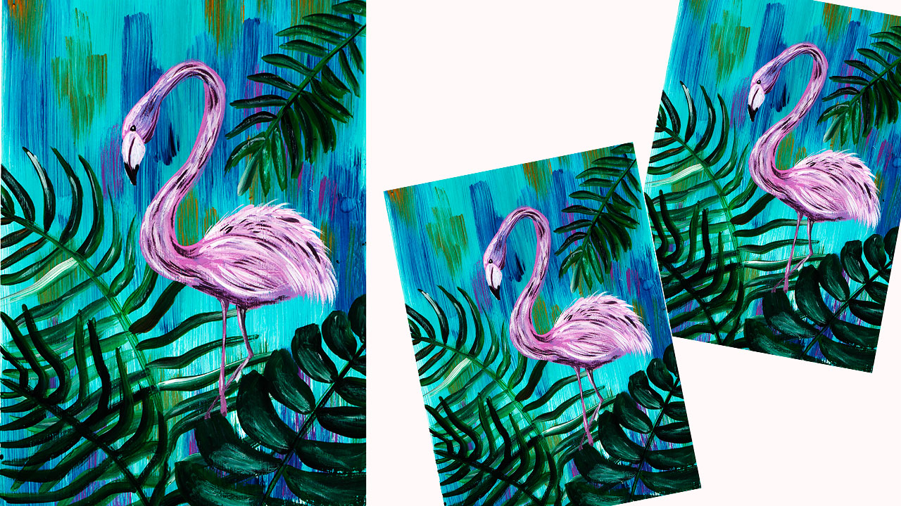 Нарисуем фламинго гуашью. Рисуем лето. Пейзаж красками. смотреть онлайн