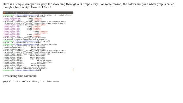Ubuntu: Colors missing when calling grep through script смотреть онлайн