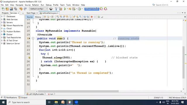 isAlive() method of Thread class in java. смотреть онлайн