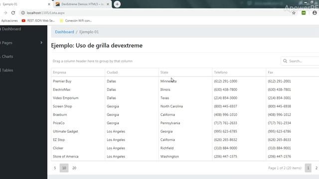 DevExtreme - Grilla: Ejemplo básico de listado смотреть онлайн