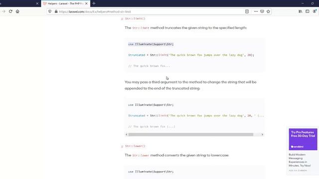 Laravel 8 Helpers Str::limit смотреть онлайн