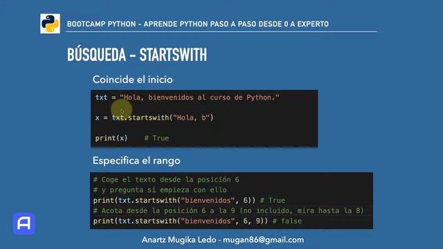 Bootcamp Python 3 - Tipos de datos - Strings - Búsqueda - startswith смотреть онлайн
