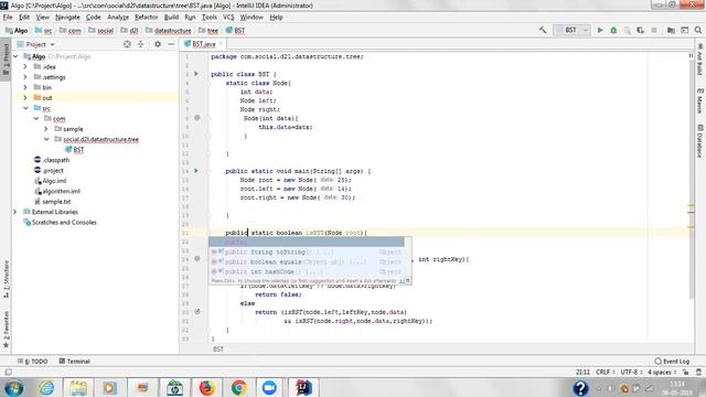 Data Structure: Java Program to check Tree is BST or not? смотреть онлайн
