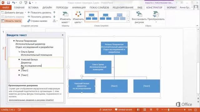 17-1 Построение организационной диаграммы с помощью области текста