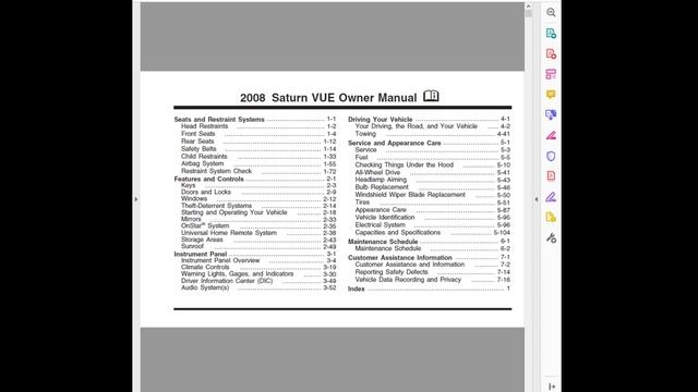 2008 Saturn Vue Owners Manual смотреть онлайн