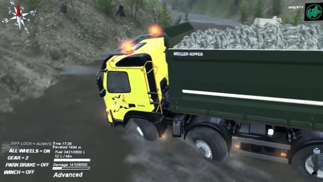 Offroad Dump Truck Volvo FMX Terguling Berkali-kali Akibat Muatan Berat- Spintires смотреть онлайн