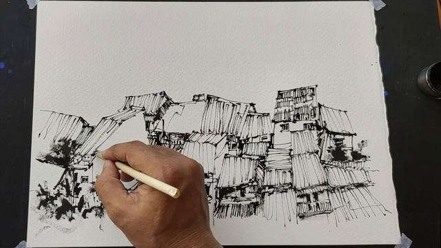 Urban Sketchig :Roofs/How to draw twig and ink/How to draw Roofs смотреть онлайн