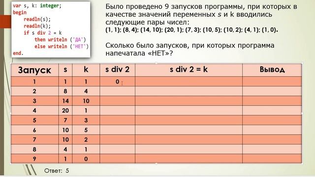 ОГЭ ИНФОРМАТИКА. ЗАДАНИЕ 6. Программа с условным оператором (DIV).mp4 смотреть онлайн