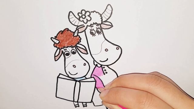 Как нарисовать Дашу и Борю | Бурёнка Даша | мультик раскраска для детей и малышей смотреть онлайн