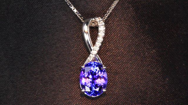 14K White Gold Oval Tanzanite and Diamond Pendant 1.91 Carats смотреть онлайн