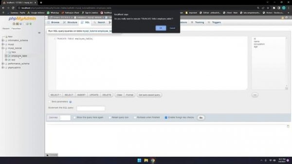 TRUNCATE TABLE in MySQL Using PHPMyAdmin