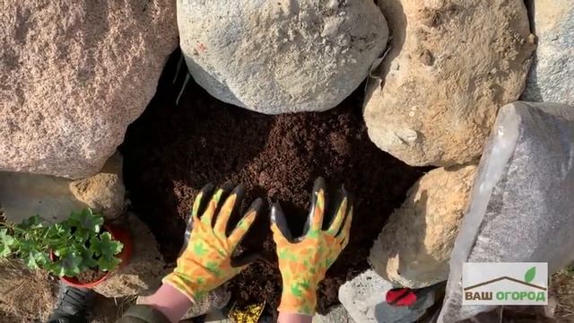 Сажаем цветы в клумбу из камней в конский навоз с землей смотреть онлайн