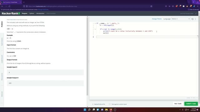 HackerRank (Python): Print Function смотреть онлайн