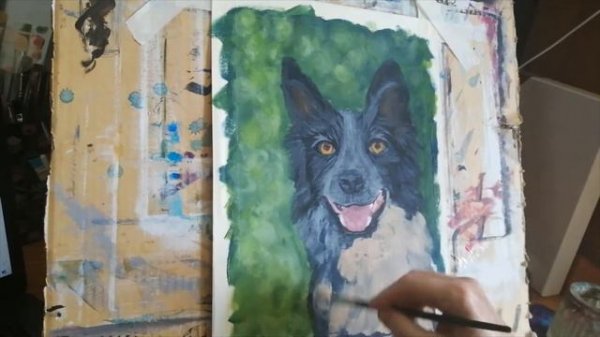 Border Collie Dog Acrylic Painting Demonstration Time Lapse