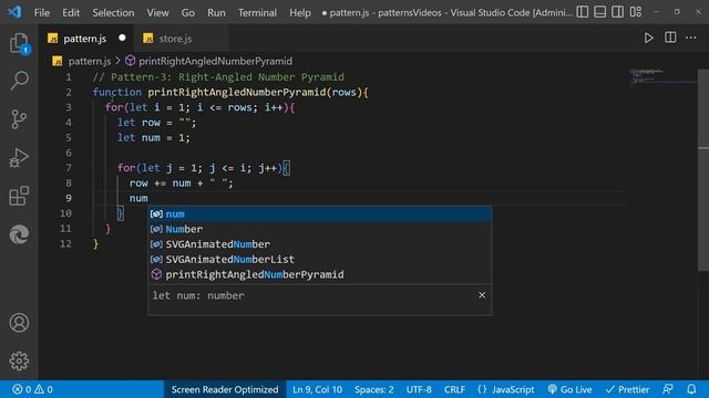 Pattern-3 Right-Angled Number Pyramid in JavaScript смотреть онлайн