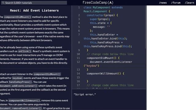 Free Code Camp - Add Event Listener in React - SOLUTION !!! смотреть онлайн