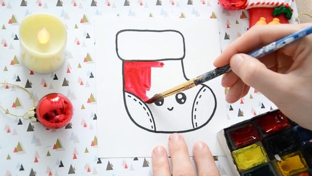 Новогодние РИСУНКИ / Как нарисовать новогодний НОСОК смотреть онлайн