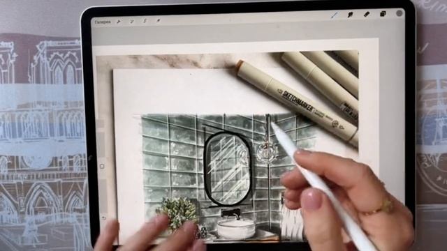 Разбор работ учеников - скетчи интерьера на iPad смотреть онлайн