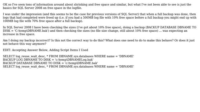 DevOps & SysAdmins: SQL Server 2008 Backup not increasing FreeSpace смотреть онлайн