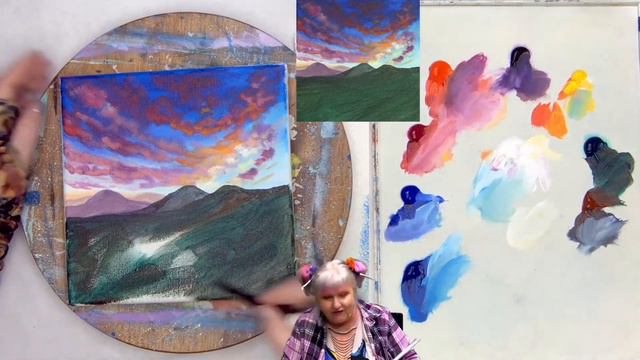 Purple Flowers Mountain Sunset 🌺🌸🌼 Easy Acrylic Tutorial Step by Step Day 8 #AcrylicApril2022 смотреть онлайн